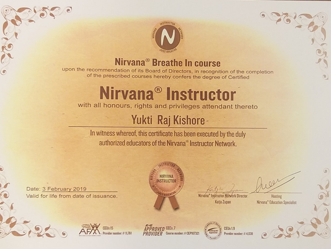 Nirvana Fitness Certificate